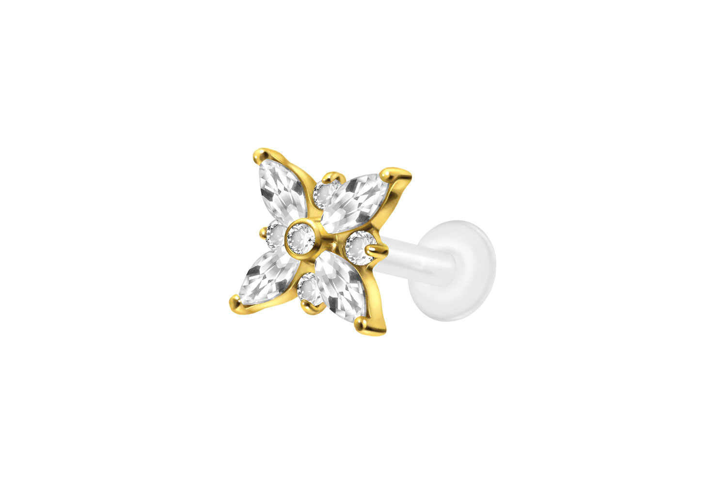 PTFE Labret Piercing mit Innengewinde + Titan-Aufsatz KRISTALLSTERN